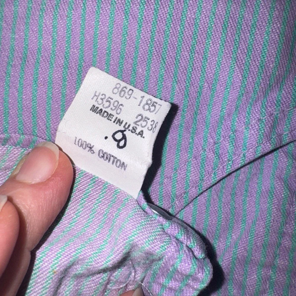 OshKosh B'gosh Overalls Vestbak 4T Purple Green Hickory Stripe USA 1990s Vintage